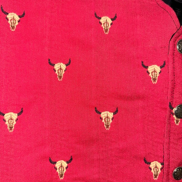 Vintage 80’s Western Vest by Cockney Rebel: Longhorn Skulls on Red: Ladies XL - Picture 2 of 4